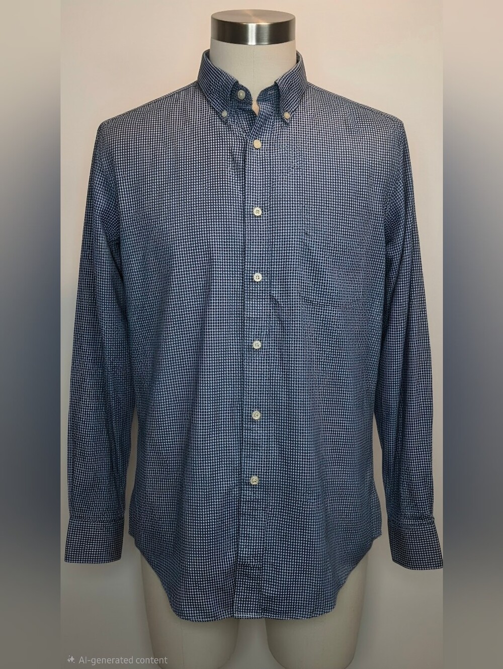 Vintage Brooks Brothers Navy and White Micro-Check Button-Down Shirt XL